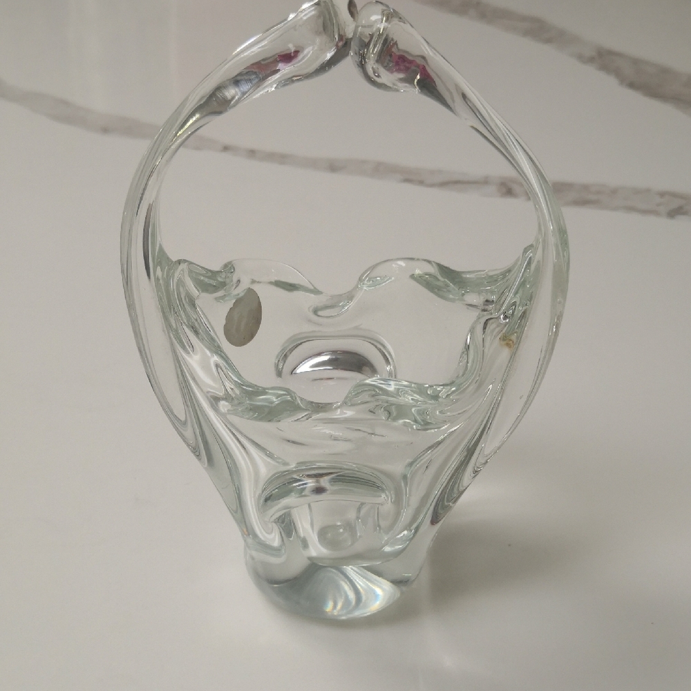 Clear Blown Glass Basket Vase
